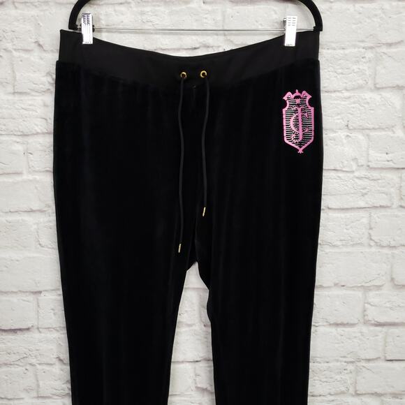 Juicy Couture 90s Y2K Black Velour Track Pants Drawstring Elastic Waist Bling XL - Picture 5 of 12